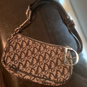 Dior Denim Logo Blue Canvas Shoulder Bag